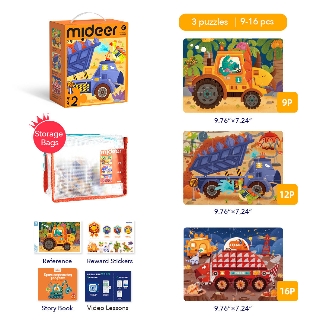 Sali di livello! Puzzle - Livello 2: Progetti sui dinosauri 9P-20P