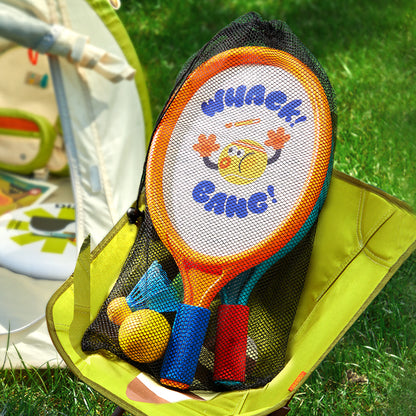 Kids 2-in-1 Entry-Level Racket Set with Tennis and Badminton Equipment for Outdoor Play in Net Storage Bag