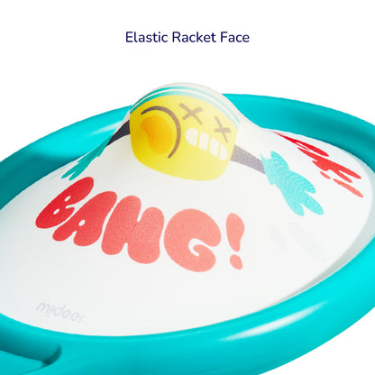 Kids 2-in-1 racket with elastic fabric face for badminton and tennis, featuring a non-slip grip and &